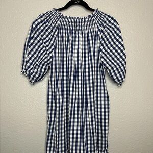 Elegant Blue and White Checkered Midi Dress
